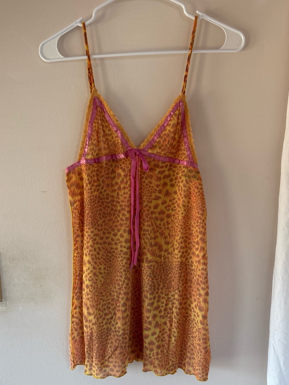 Vintage Slip Elegant Moments Leopard Satin Chemise with Pink Trim
